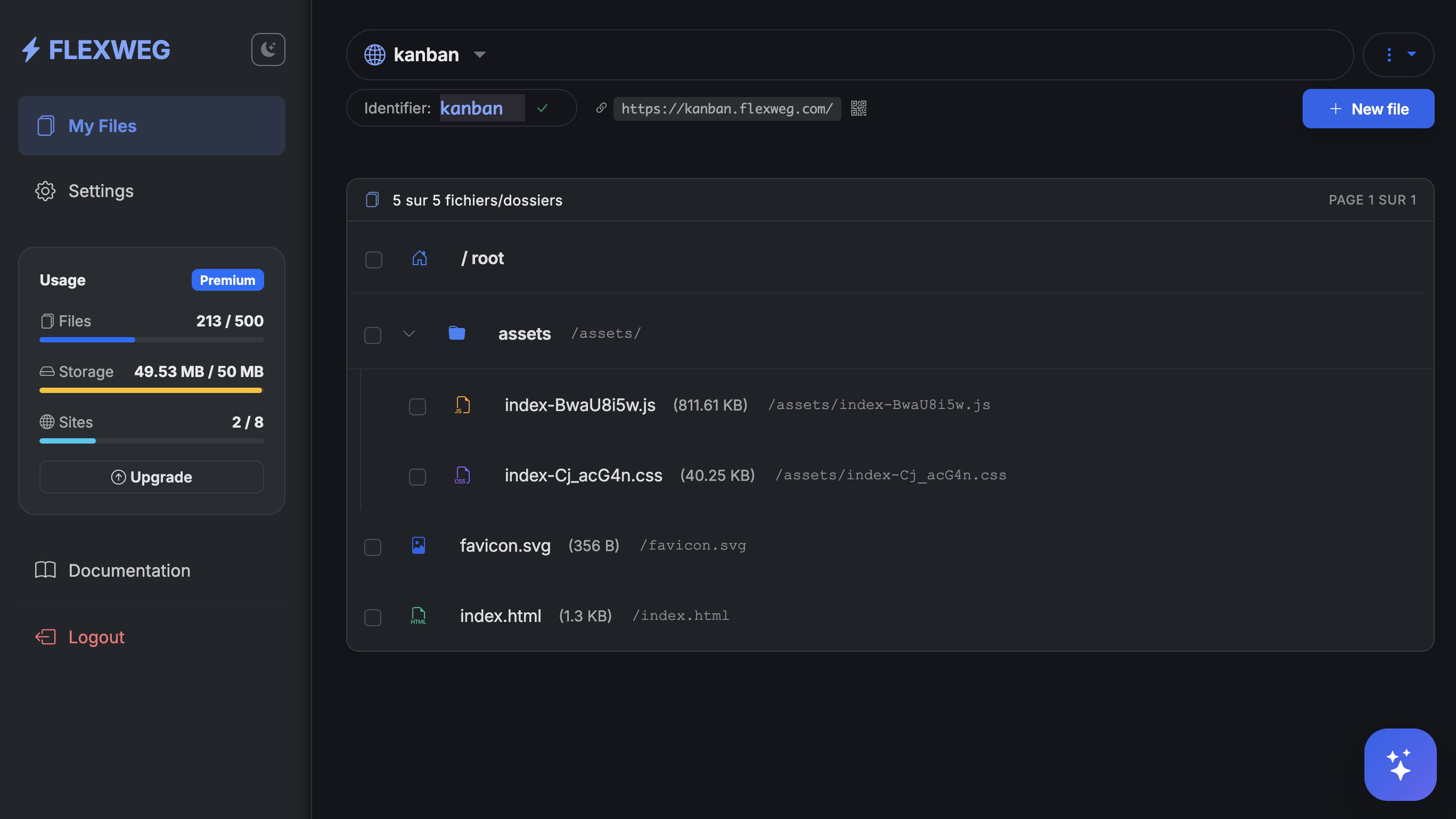 Flexweg file explorer after uploading the kanban dist/